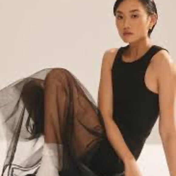 MAEVE ANTHROPOLOGIE BLACK TANK DRESS WITH TULLE HEM - Picture 2 of 7